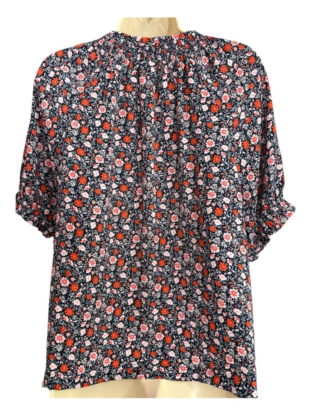 Anne Taylor Loft Short Sleeve Blue & Pink Lightweight Floral Blouse Size Large - Picture 2 of 7